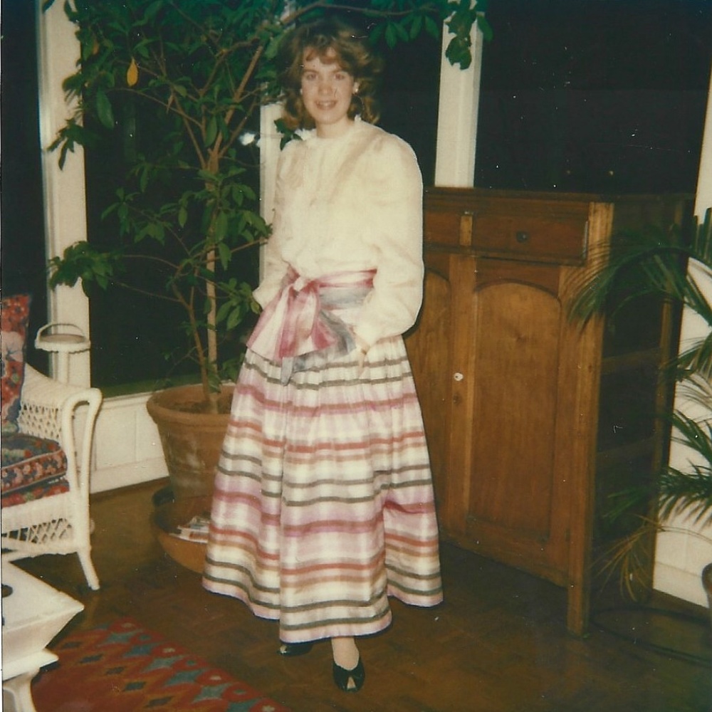 True vintage striped raw silk taffeta pink ball skirt.